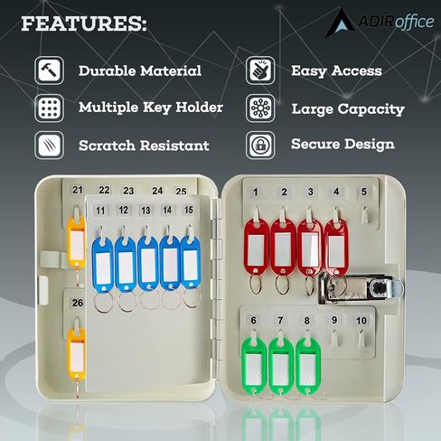 AdirOffice Key Lock Box – 30 Key Hooks Wall Mounted Key Cabinet Lock Box, Car Keys Holder Box, Lockable Key Storage Box - Metal Key Box Organizer with for Home and Office in Kuwait