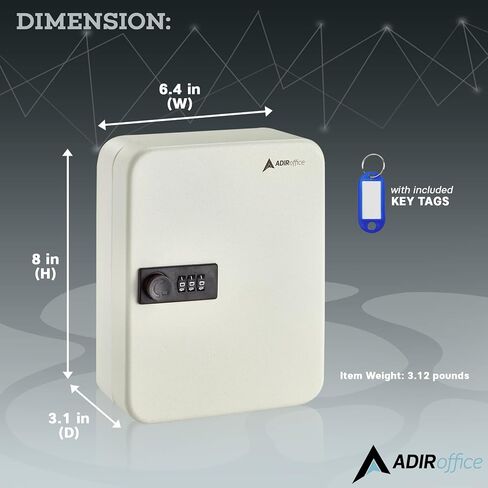 AdirOffice Key Lock Box – 30 Key Hooks Wall Mounted Key Cabinet Lock Box, Car Keys Holder Box, Lockable Key Storage Box - Metal Key Box Organizer with for Home and Office in Kuwait