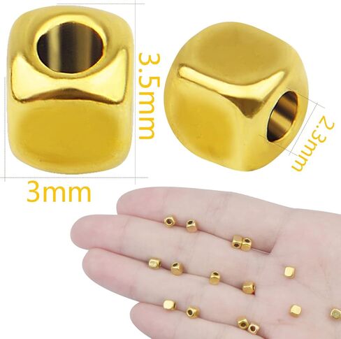 BronaGrand 200pcs Antique Silver Square Spacer Beads Alloy Cube Smooth Beads Loose Charm Beads for Bracelet Necklace Crafts Jewelry Making, 3.5x3mm in Saudi Arabia
