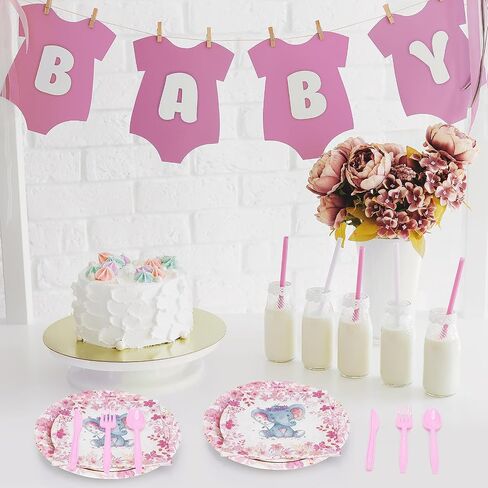 Bokon 300 Pcs Elephant Baby Shower Plates Serve 50 Tableware Set Include Plates Napkins Forks Spoons Knives Elephant Baby Shower Party Decorations for Boy Girl Birthday Gender Reveal Supplies(Boy) in Saudi Arabia