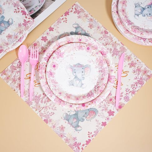 Bokon 300 Pcs Elephant Baby Shower Plates Serve 50 Tableware Set Include Plates Napkins Forks Spoons Knives Elephant Baby Shower Party Decorations for Boy Girl Birthday Gender Reveal Supplies(Boy) in Saudi Arabia