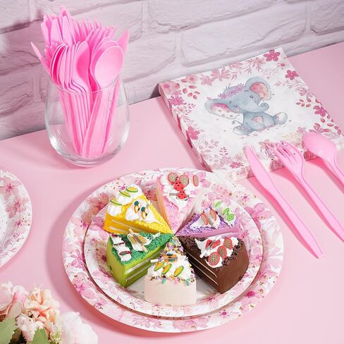 Bokon 300 Pcs Elephant Baby Shower Plates Serve 50 Tableware Set Include Plates Napkins Forks Spoons Knives Elephant Baby Shower Party Decorations for Boy Girl Birthday Gender Reveal Supplies(Boy) in Saudi Arabia