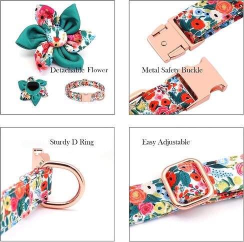 DALUZ Girl Dog Collar with Flower, Adjustable Soft Comfy Floral Dog Collar for Small Medium Large Dogs, Stylish Small Pink Dog Collar with Metal Safety Buckle for Puppy Girl Boy Dogs in Saudi Arabia