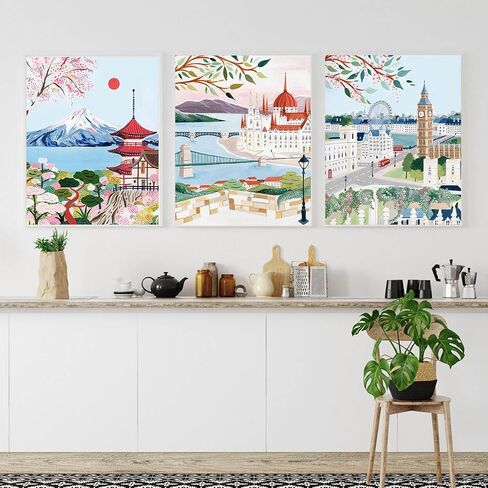 HOIYLDS 6 Packs Paint by Numbers for Adults Beginners, World Building Painting by Number Kits on Canvas Without Frame, Lanscape Craft Arts for Home Wall Decor 9.8x13.8inch in Kuwait