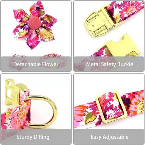 DALUZ Girl Dog Collar with Flower, Adjustable Soft Comfy Floral Dog Collar for Small Medium Large Dogs, Stylish Small Pink Dog Collar with Metal Safety Buckle for Puppy Girl Boy Dogs in Saudi Arabia