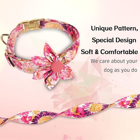 DALUZ Girl Dog Collar with Flower, Adjustable Soft Comfy Floral Dog Collar for Small Medium Large Dogs, Stylish Small Pink Dog Collar with Metal Safety Buckle for Puppy Girl Boy Dogs in Saudi Arabia