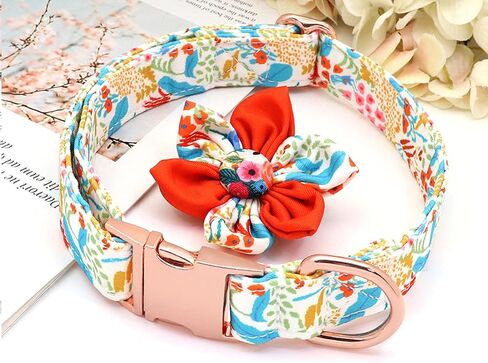 DALUZ Girl Dog Collar with Flower, Adjustable Soft Comfy Floral Dog Collar for Small Medium Large Dogs, Stylish Small Pink Dog Collar with Metal Safety Buckle for Puppy Girl Boy Dogs in Saudi Arabia