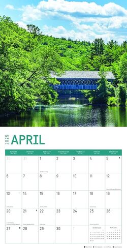 2025 Covered Bridges Monthly Wall Calendar by Bright Day, 12 x 12 Inch Beautiful Landscape Photography Gift in Saudi Arabia