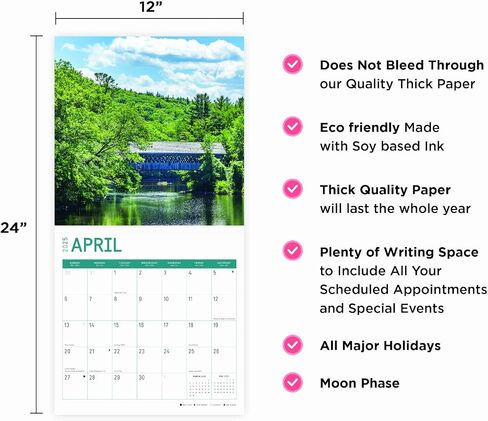 2025 Covered Bridges Monthly Wall Calendar by Bright Day, 12 x 12 Inch Beautiful Landscape Photography Gift in Saudi Arabia