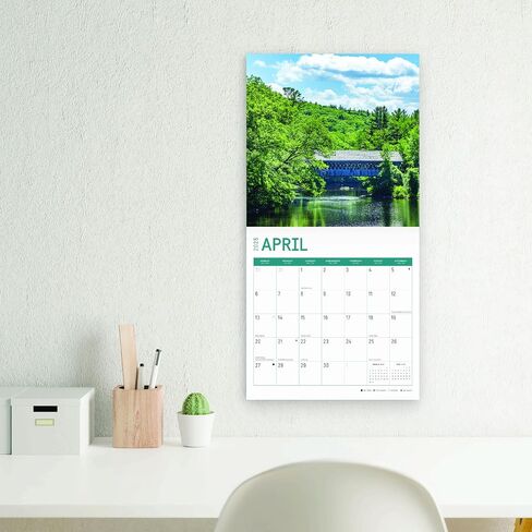 2025 Covered Bridges Monthly Wall Calendar by Bright Day, 12 x 12 Inch Beautiful Landscape Photography Gift in Saudi Arabia