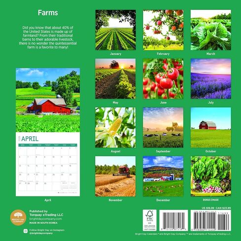 2025 Farms Monthly Wall Calendar by Bright Day, 12 x 12 Inch Beautiful Landscape Photography Gift in Saudi Arabia
