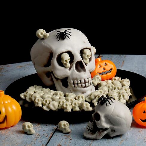 100pcs Miniature Halloween Figurines Skulls Heads Terrifying Skeleton Ornament Halloween Prank Props for DIY Halloween Crafts Bar Home Trick Toy Favors White in Saudi Arabia