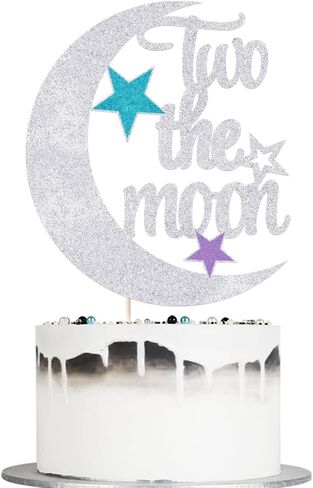 غلاف كعكة تو ذا مون - لوازم زينة حفلات عيد الميلاد الثاني لحفلة استقبال المولود الجديد (فضي) in Kuwait