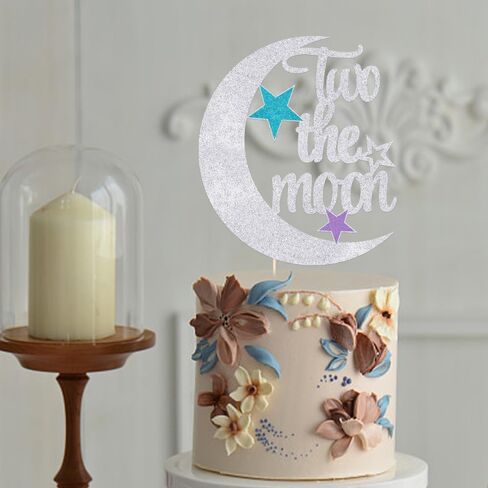 غلاف كعكة تو ذا مون - لوازم زينة حفلات عيد الميلاد الثاني لحفلة استقبال المولود الجديد (فضي) in Kuwait