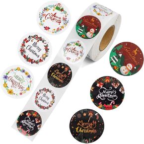 Merry Christmas Stickers Roll Round Shaped Sticker Labels Xmas Envelope Seals 600 Pieces for Christmas Day Party Decorations (Multi-Color)