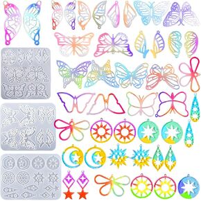 Szecl 3Pcs Earring Resin Mold 32 Cavities Butterfly Astronomy Epoxy Resin Mold Star Moon Shape Resin Casting Mold Keychain Necklace Pendant para Resina Epoxica Handmade DIY Craft Jewelry Making Tool