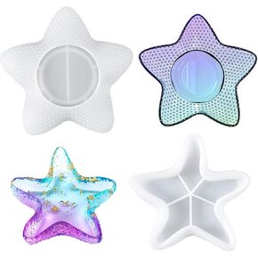 2 قطعة صينية نجم البحر قالب سيليكون قالب صينية المجوهرات قالب حامل شمعة راتنجات الايبوكسي قالب صينية قالب المحيط موضوع ديكور المنزل عرض الحلي حاوية تخزين قالب الطبق للأسمنت الخرساني الإبداعي in Kuwait