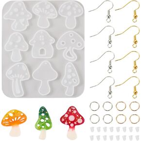 9 Styles Mushroom Earring Silicone Molds Resin Earring Making Kit with Jump Rings Earring Hooks for Women Fairy Garden Crafts DIY Making Supplies