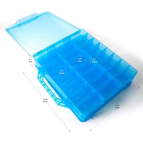 Toy Car Storage Organizer Case - 48 Compartments - Complete with 2 Sheets of Vinyl Letter Stickers Toy Box Display Case, Transparent Blue