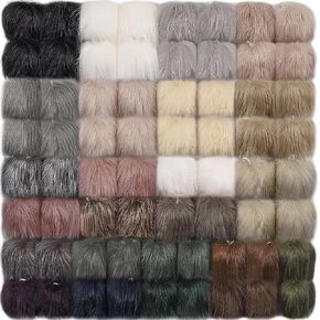 SIQUK 66 Pieces Faux Fur Pom Pom Balls Fluffy Pom Pom with Elastic Loop Hat Pom Pom Faux Fox Fur Pom Pom for Hats Bags Beanies Scarves Gloves Keychain Accessories