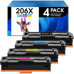MasaiMara 206X 206A Toner Cartridges 4-Pack High-Yield (with Chip) Compatible for HP W2110X W2110A Color Laserjet Pro MFP M255dw M283fdw M255nw M282nw M283cdw M283fdn M283 Printer