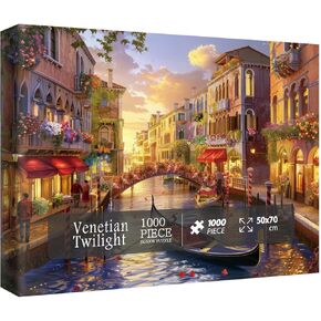 Italy Venice Landscape Puzzles for Adults 1000 Pieces, Colorful Europe City Scenic Jigsaw Puzzles, Art Travel Pretty Sunset Puzzles