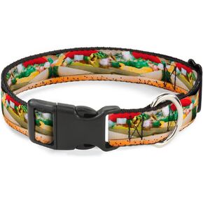 Buckle-Down Plastic Clip Collar - Chicago Style Hot Dog Vivid - 1.5" Wide - Fits 18-32" Neck - Large