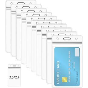 10 Pcs Vertical ID Badge Holder, Waterproof Name Tag Holder ID Card Holder, Clear Plastic Credit Card Badge Holder (3.5x2.4 inch)