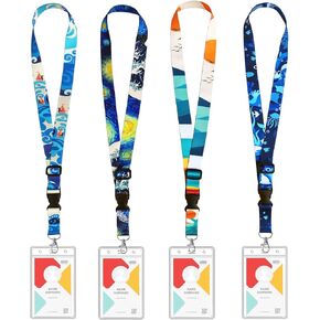 4 Pack Adjustable Length Lanyard with Design Patterns Lanyards for ID Badges, Waterproof ID Badge Holder Cruise Lanyards, Perfect for Carrying Cards Ships Key Cards