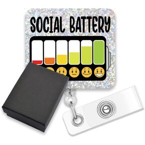 AGMDESIGN Social Battery Badge Reel, Cute Social Battery Retractable Nurse ID Badge Reel, Gifts for Psychotherapists, Doctors, Nurses, Introverts, Teachers, Social Workers