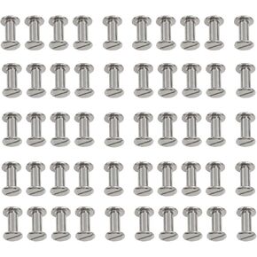 Meuey Lyot Leather Rivets Chicago Screw Belt Buckle Screw Leather Screw Rivets Leather Fasteners Screw Posts 3/8 Inches Silver for DIY Leather Craft and Binding 50PCS