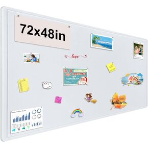 Large Bulletin Board, Foldable 72x48 Inches Cork Board Alternative, Large Felt Board Decorative Pin Board for Wall, Foldable Photo Board Self-Adhesive Vision Board with 36 Pushpins White