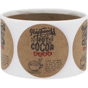Natural Kraft Hot Cocoa Bomb Instruction Stickers – 2 Inch Round Labels, Set of 50 – Holiday Treat Tags with Instructions, Eco-Friendly, Made in USA