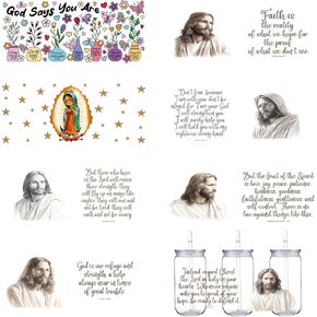 8 Sheets Christmas UV DTF Cup Wrap Transfer, 9.48x4.33 inch for 16 oz Glass Cups, Easy to Apply No Heat Needed, Perfect for Holiday Crafting, UV DTF Cup Wrap Transfer Stickers