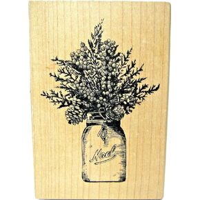 Inkadinkado Mason Jar Greens Red Rubber Wood Stamp 60-01568 Christmas Holidays Noel 4" x 2.75"
