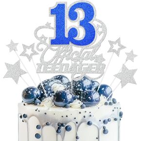 13th Birthday Cake Topper for Girls and Boys, Official Teenager Cake Topper, 13 Years Old Happy Birthday Cake Topper, Black Gold Glitter Cake Decorations, Officially Teenager Party Decorations