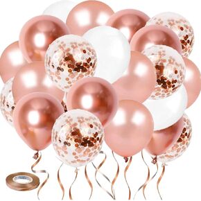 Rose Gold Confetti Balloons - 50 Pcs 12 In White and Rose Gold Latex Balloons,Rose Gold Metallic Balloons for Birthday Wedding Engagement Bridal Shower Bachelorette Party Decorations