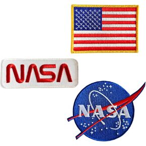 Complete Patches Set for NASA Astronaut Costume - Nasa Logo, USA Flag, Nasa White-Red – (Set of 3) - Iron on and Sew on Embroidery Patch - Can Be Ironed onto Anything You Can Iron: Costume, ..