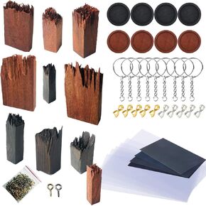 Woohome 51 PCS Wooden Pieces for Epoxy Resin Crafts, 10 PCS Wooden Pieces and 2 PCS Wooden Frame, Mix Colors Wooden Resin Kit for Jewelry Making, Resin Pendant, Necklace Crafts DIY