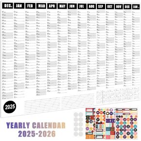 2025 Yearly At a Glance Wall Calendar 12 Month, Large Full Year Wall Calendar 2025 One Page, Big Annual Yearly Wall Calendar 2025-2026, Whole Year Wall Calendar Poster 365 Day, Jan. 2025 - Dec. 2025