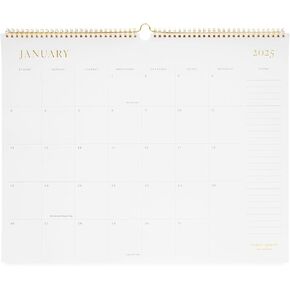 Sugar Paper 2025 Wall Calendar - Monthly Planner - Gold Wire Binding Hanging Rod - Crisp White Paper - Warm Grey Ink, Elegant Gold Foil - 12 Month Calendar - January-December - Includes 2025 Holidays