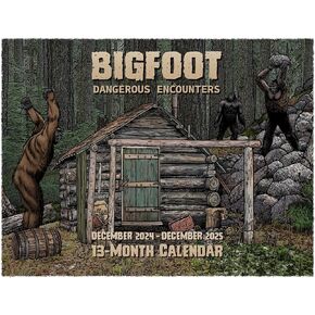 تقويم Bigfoot لعام 2025 - تقويم حائط لمدة 13 شهرًا مقاس 11 بوصة × 19 بوصة مفتوح - هدية ممتعة لمحبي الساسكواتش والكريبتيدات والمجهول (لقاءات خطيرة)
