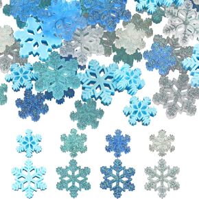 SUNNYCLUE 80Pcs 8 Styles Small Snow Cabochons Resin Snowflake Christmas Bulk Multi Size Translucent Blue Snowflake Cabochons Winter Charm Decoration for Album Embellishment Scrapbook Tree DIY Decor