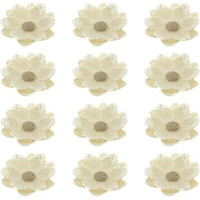 MEETOOT 12PCS 60mm Diameter Beige Handmade Burlap Flower for DIY Crafts Wedding Decoration Flower Crafts Making