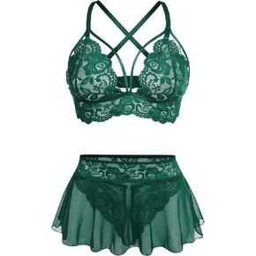 GIEAUAU Sexy Lingerie for Women Naughty 3 Piece Bralette, Mini Skirt with G-String Crotchless Lingerie Set