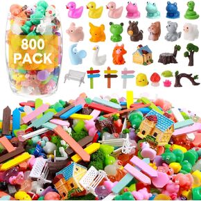 Barydat 800 Pcs Mini Resin Animals Figures Bulk Minatures Garden Accessories Miniature Figurines Toys for Pranks Hide Little Things Tiny Resin Toys for Crafts Christmas Dollhouse Garden Decoration