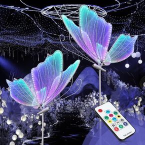 Wedding Butterfly RGB Floor Lamp: Smart LED Hanging Light with Remote Control - 7 Colors Butterflies Decoration - Adjustable Height Props for Birthday Party Baby Shower (60 CM/23.6 IN, 2, Piece)