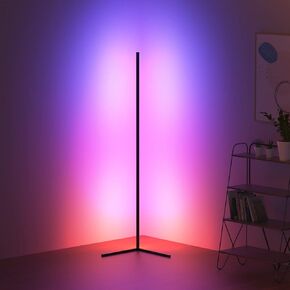 RGB Corner Floor Lamp, Lamp,Lit Lamp,55'' Minimalist Led Metal Corner Light for Living Room,RGB Lamp for Gaming Room,Remote Control, Black