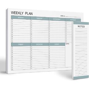 Large Weekly Planning Pad and Matching Notepad, 52 Letter Size Tear-Off Sheets, 8.5" x 11" Undated Weekly Desk Planner Pad, Daily Schedule, Weekly To Do List, Notes, Checklists for Men Women