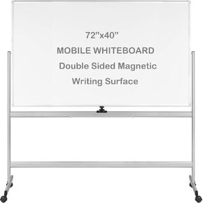 INNOVART Mobile Whiteboard 72" x 40", 360° Reversible Double Sided Magnetic Dry Erase Board with Portable Rolling Stand on Wheels, Easel Standing Board with Black Aluminum Frame